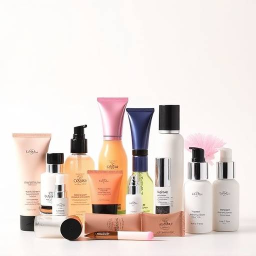 Fotografia de estüdio de diversos produtos de beleza em fundo branco