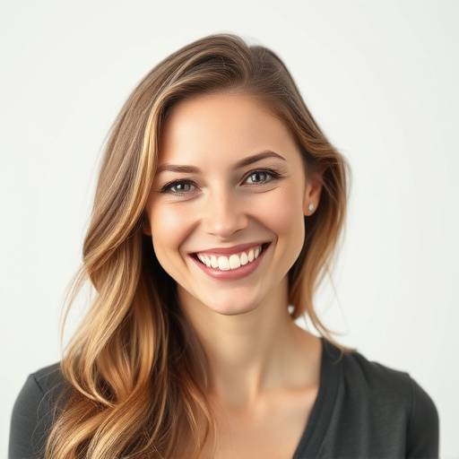 Mulher sorrindo durante uma sessão de retrato profissional em estüdio