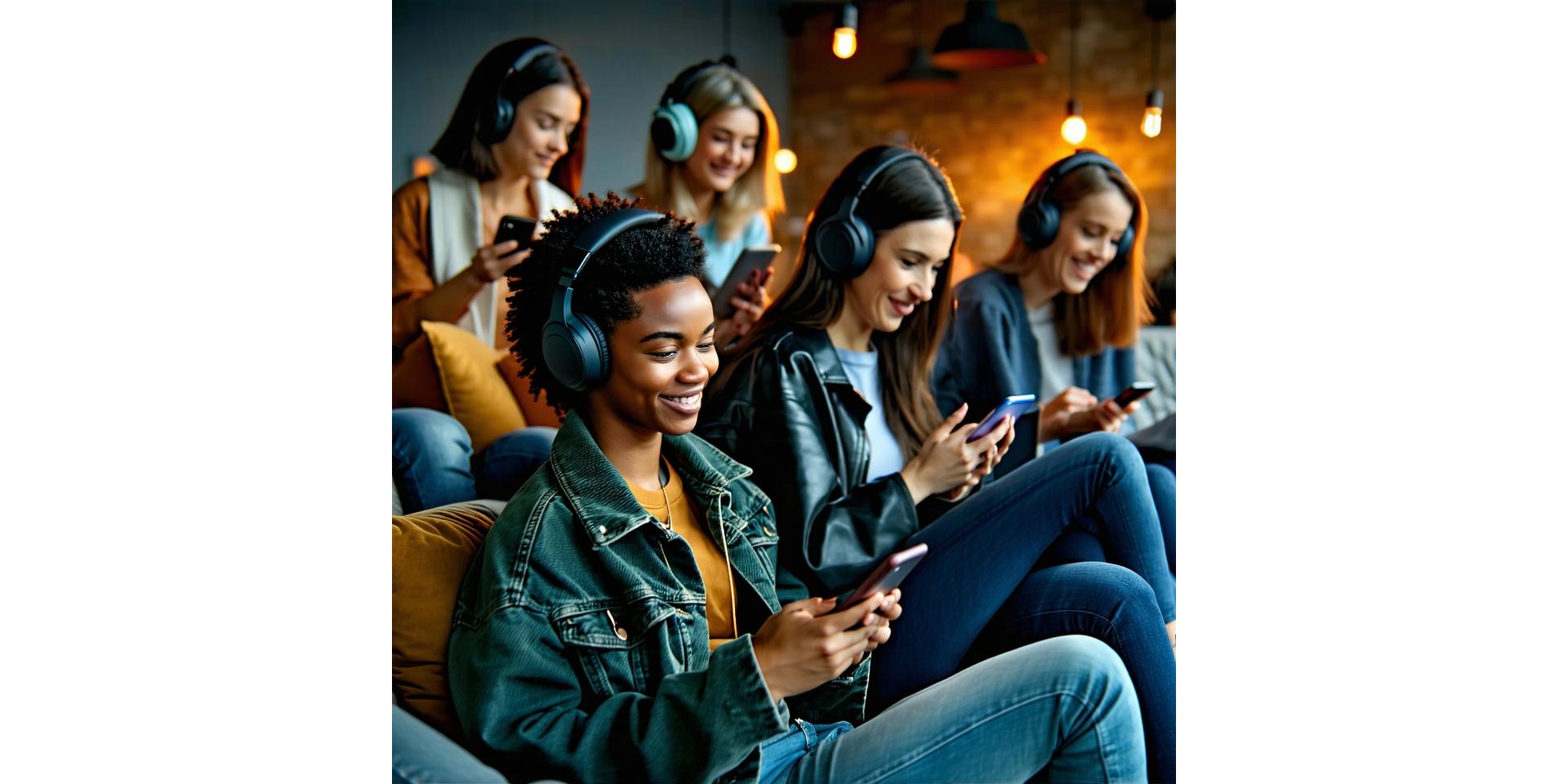 Pessoas ouvindo música em dispositivos móveis